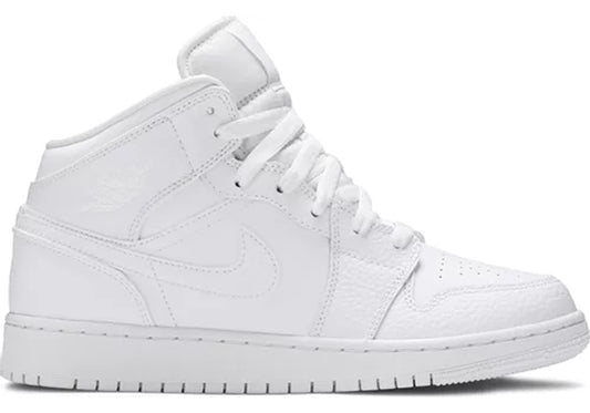 Jordan 1 Mid Triple White Tumbled Leather (GS)